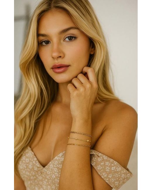 Hollywood Sensation Metallic Adriana 3-Piece Stackable Bracelet Trio Set, Beaded, Figaro, Paperclip Link