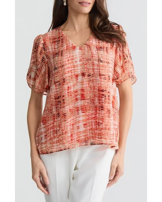 Kasper Red Flutter Sleeve Top