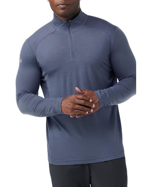 Smartwool Blue Active Mesh Performance Quarter Zip Pullover for men