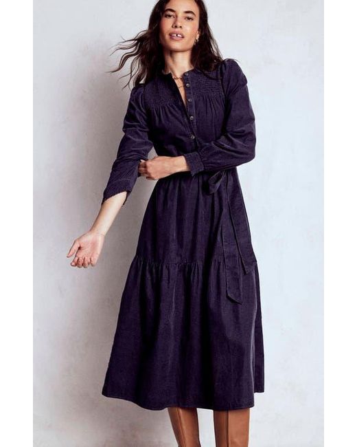 Boden Blue Cecily Belted Long Sleeve Cotton Corduroy Midi Dress