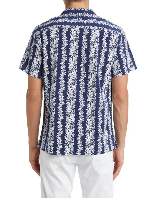 Fair Harbor Blue The Casablanca Floral Stretch Organic Cotton Blend Short Sleeve Button-up Shirt for men