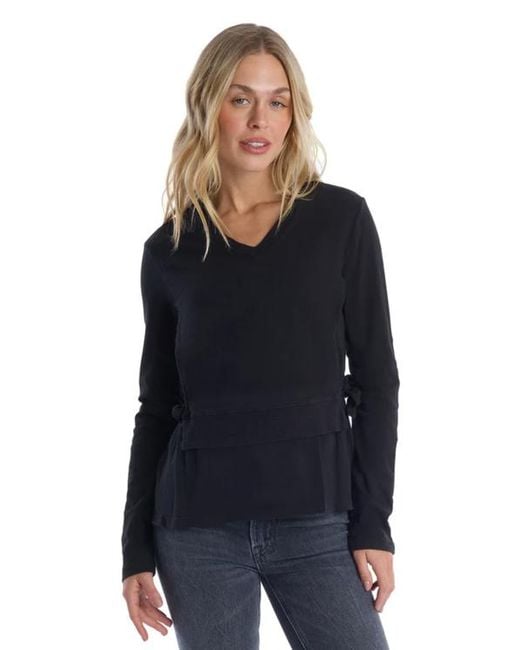 Wilt Black Mixed Media Double Layer Effect V-Neck Tee