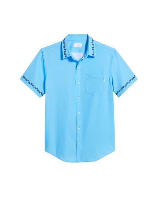 MAVRANS Blue Weekend Wave Embroidered Short Sleeve Performance Button-Up Shirt for men