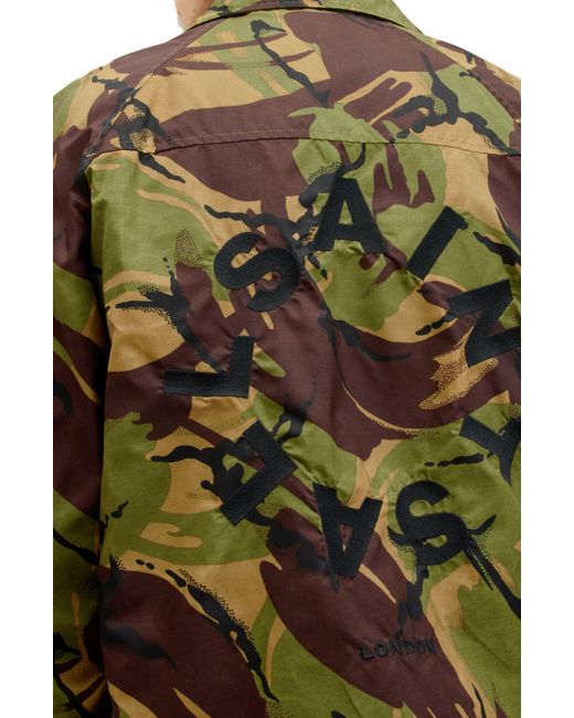 AllSaints Black Tierra Camo Print Waxed Track Jacket for men