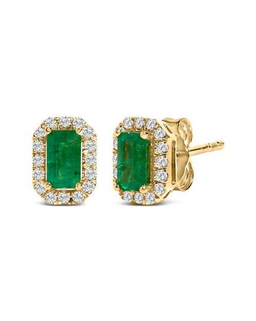 Haus of Brilliance Green 14K Emerald And 1/8 Ct Diamond Halo Octagonal Stud Earrings