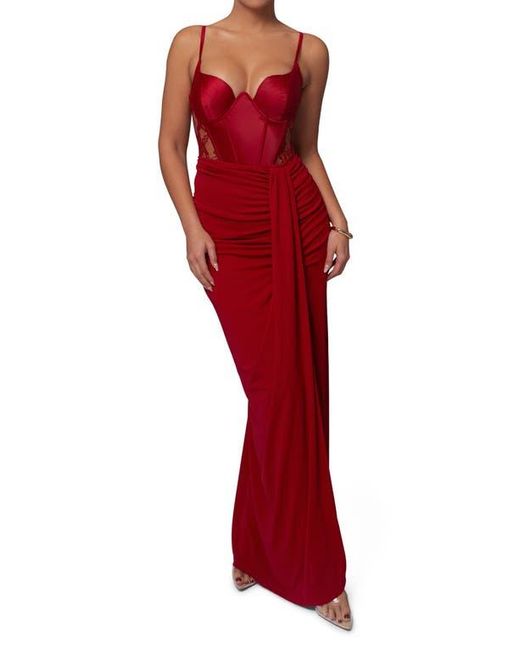JLUXLABEL Red Incomparable Lace Inset Satin Bodysuit