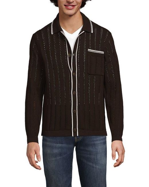 Lands' End Black Long Sleeve Button Through Summer Polo Cardigan for men