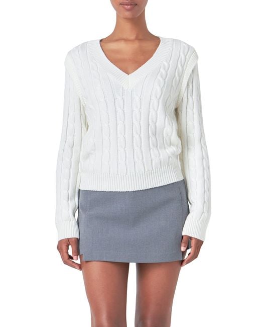 Endless Rose White Cable Knit Sweater