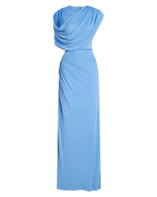 Halston Heritage Blue Casi Ruched Jersey Evening Gown