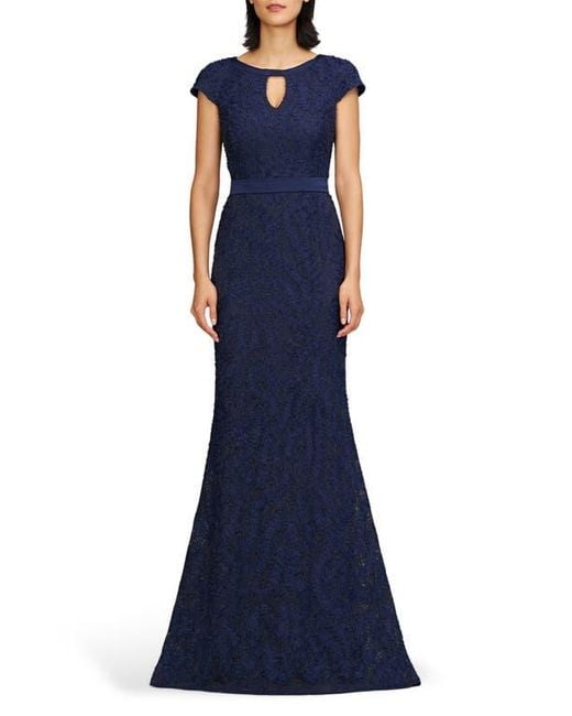 JS Collections Blue Leigh Keyhole Mermaid Gown