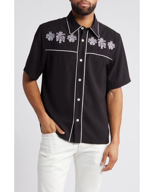NN07 Black Jan 5719 Embroidered Short Sleeve Button-up Shirt for men