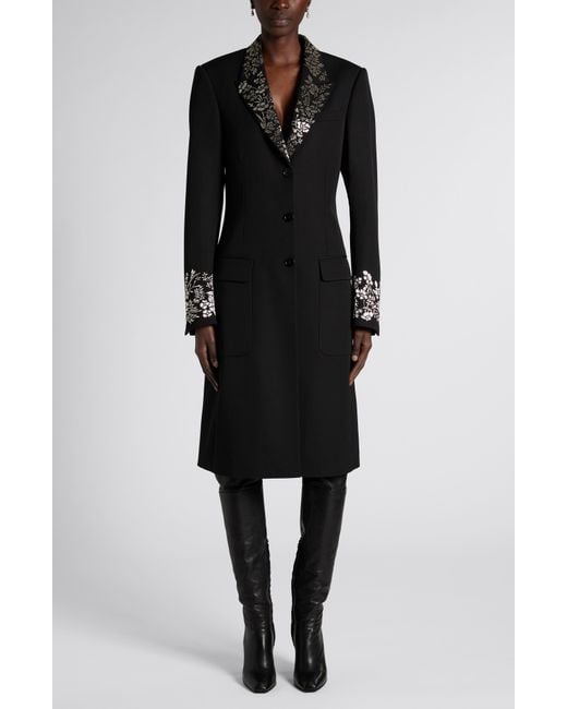 McQueen Black Beaded Wool Coat
