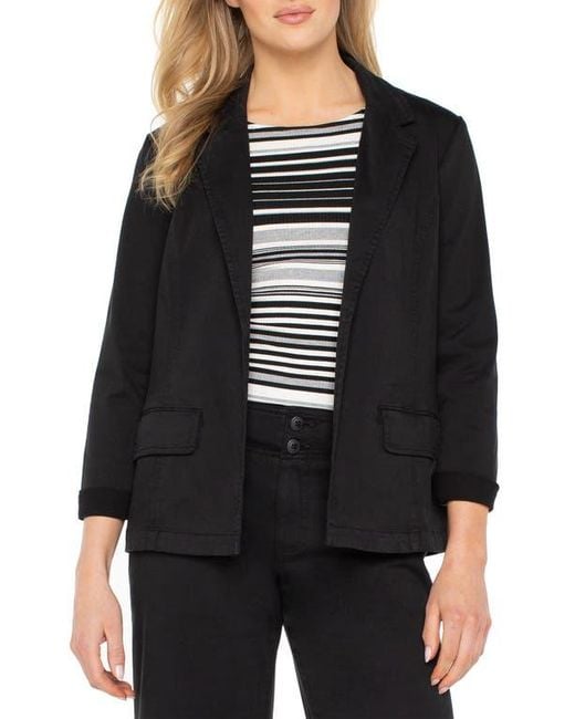 Liverpool Los Angeles Black Fitted Open Front Twill Blazer