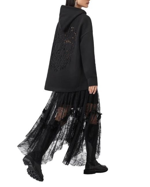 AllSaints Black Craneo Etienne Snakeprint Detail Cotton Blend Hoodie