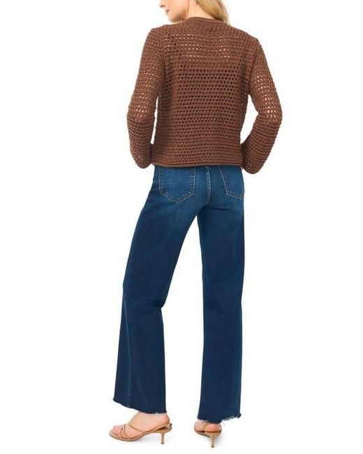 Halogen® Blue Open Stitch Button Front Cardigan