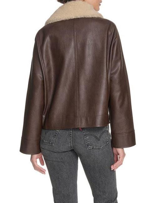 Levi's Brown Relaxed Faux Leather Aviator Jacket With Removable Sherpa Collar