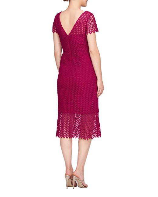 Kay Unger Red Tatum Floral Lace Midi Cocktail Dress