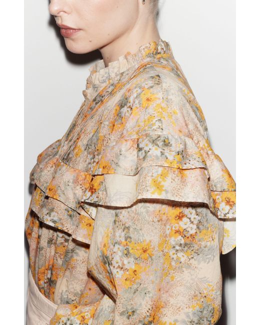 & Other Stories Natural & Floral Print Ruffle Shirt