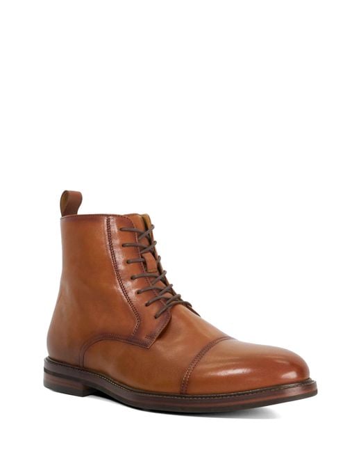 Dune Brown Matias Lace-Up Cap Toe Boot for men