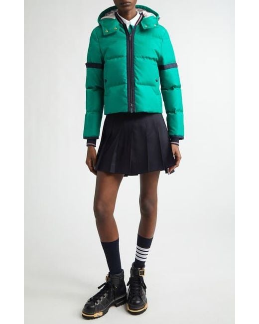Thom Browne Green Removable Hood Down Coat