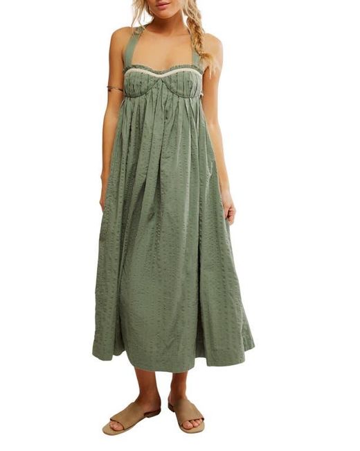 Free People Green Poppy Cotton Seersucker Midi Dress