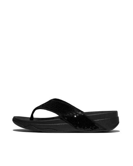Fitflop Black Surfa Sequin Toe-Post Sandals