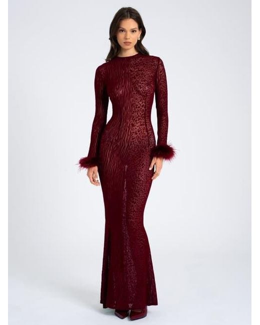 Miss Circle Red Patricia Leopard Burnout Velvet Mesh Backless Maxi Dress