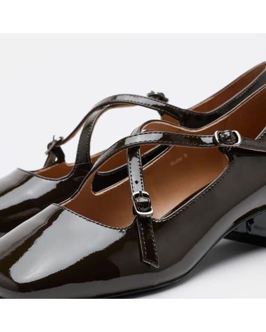 MARC NOLAN Brown Ruby Patent Leather Mary Jane Block Heels