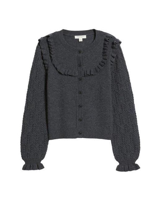Treasure & Bond Black Pointelle Ruffle Wool & Cashmere Cardigan
