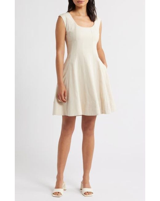 Charles Henry Natural Linen Blend Fit & Flare Dress