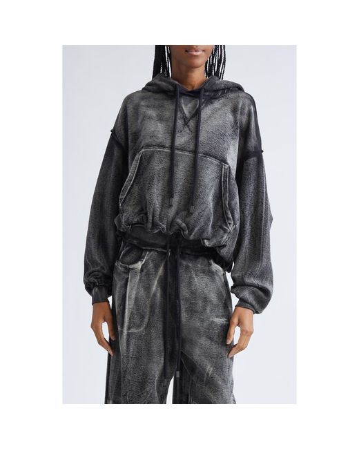 R13 Black Balloon Bubble Hem Cotton Hoodie