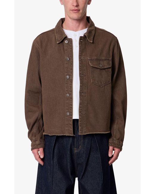 MNML Brown Raw Hem Denim Jacket for men