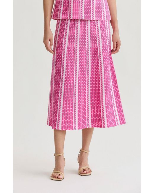 Ming Wang Pink Roadmap Pattern Soft Knit Midi Skirt