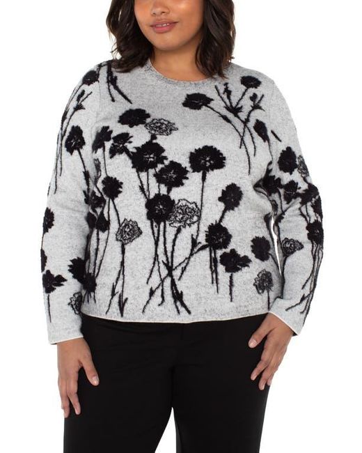 Liverpool Los Angeles Women's Gray Floral Jacquard Crewneck Sweater