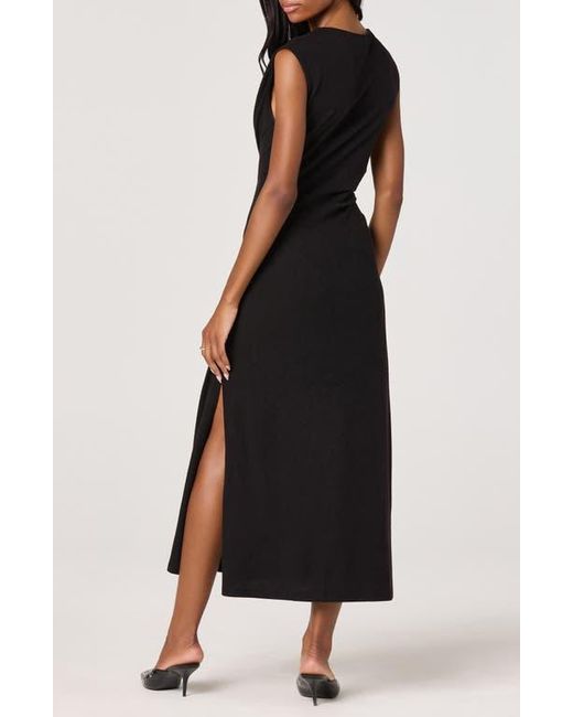 Astr Black Drape Sleeveless Midi Dress