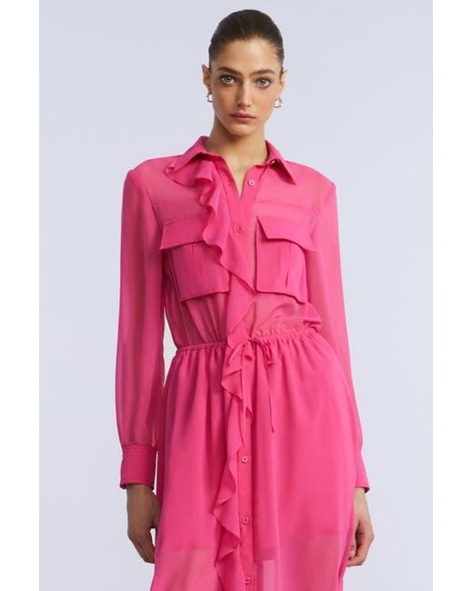 BCBGMAXAZRIA Pink Solid Ruffle Dress
