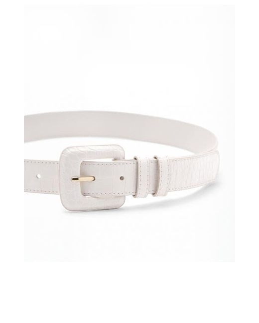 Mango White Crocodile Print Faux Leather Belt