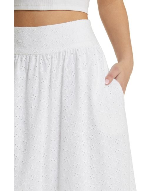 Wayf White Catalina Embroidered Eyelet Cotton Maxi Skirt