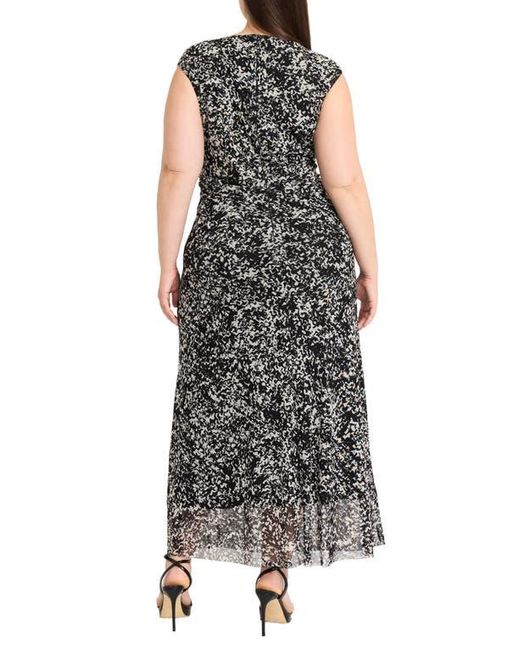 Maggy London Brown Abstract Print Side Ruched Dress