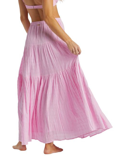 Billabong Pink Sol Tiered Cotton Maxi Skirt