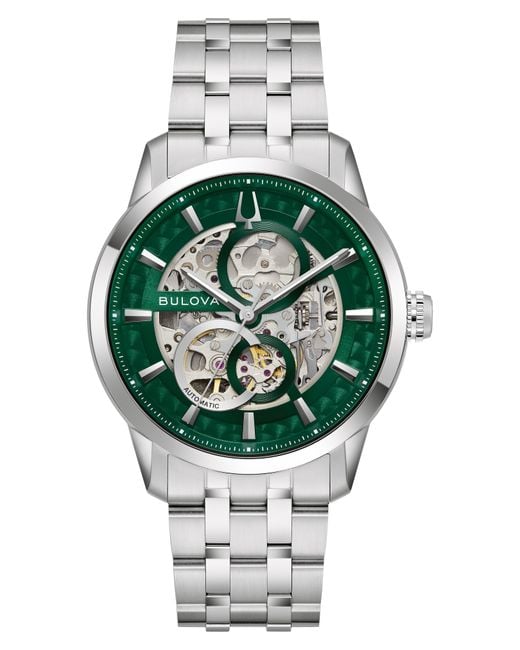 Bulova Gray Sutton Skeleton Automatic Bracelet Watch, 40Mm for men