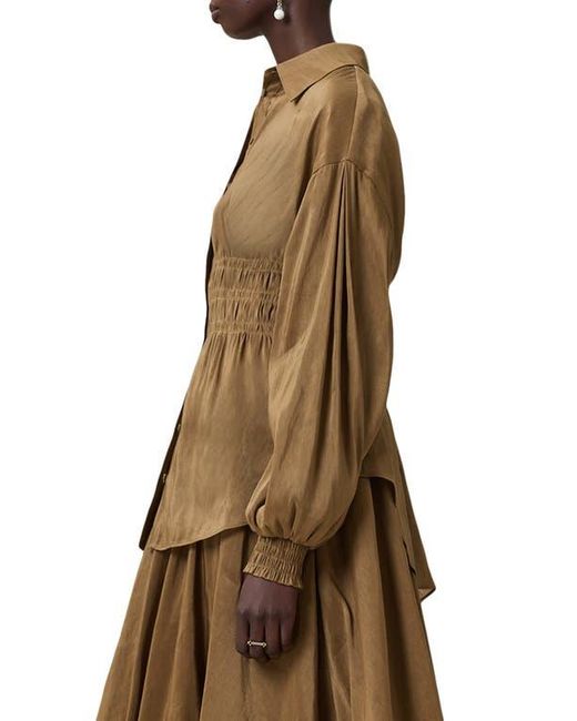 AllSaints Brown Staci Smock Waist Linen & Silk Button-Up Shirt