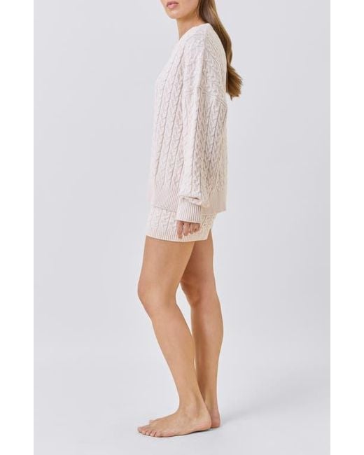 Papinelle White Cozy Cable Long Sleeve Pajama Top