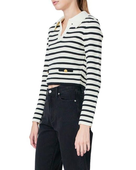 Endless Rose Black Stripe Collared Sweater