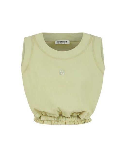 Nocturne Natural Crop Top With Printed Detail