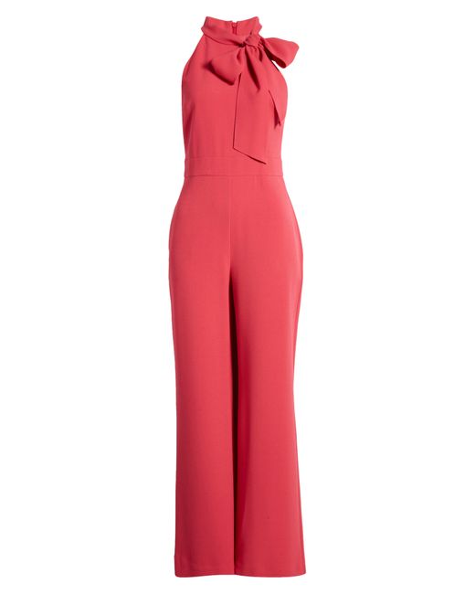 Vince Camuto Red Bow Neck Stretch Crepe Jumpsuit