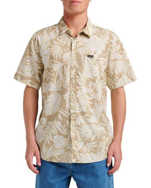 Quiksilver Natural Palm Trip Classic Leaf Print Short Sleeve Cotton Button-Up Shirt for men
