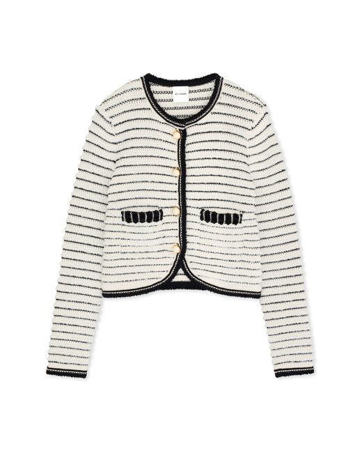St. John White Stripe Eyelash Chenille Sweater Jacket