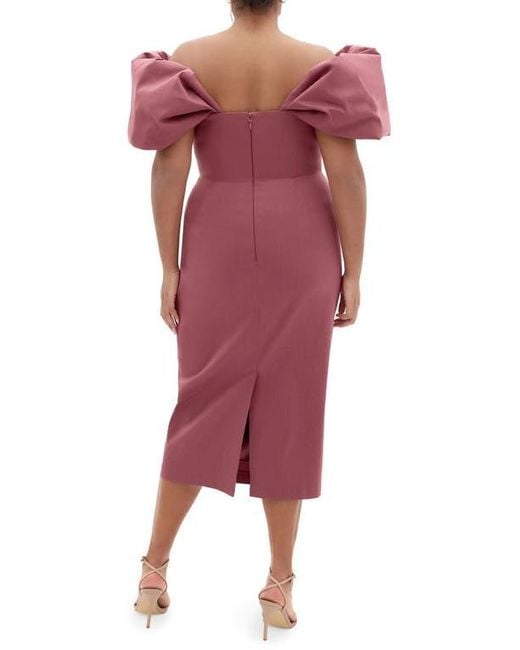City Chic Red Elyse Puff Sleeve Sheath Dress