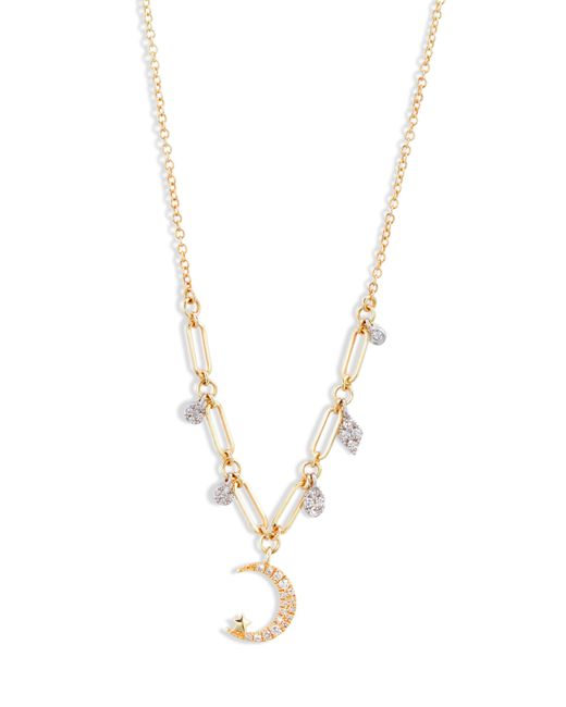 Meira T Blue Crescent Moon Diamond Pendant Necklace